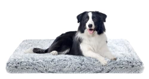 MDDK DY Hundebett, Hundekissen Waschbare, Flauschige Hundematte, Langer Plüsch, Weiche Polsterung, Mittelgroße Hunde,Ombré-Grau,100x60x10cm von MDDK DY