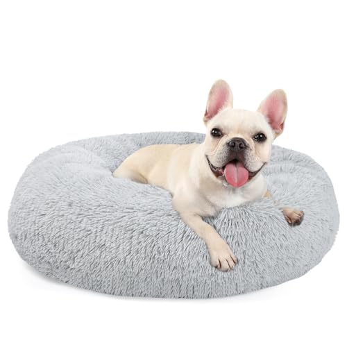 MDDK DY Hundebett Rund, Katzenbett Waschbar, Hundebett Flauschig, Polsterung in der Mitte Herausnehmbar, rutschfeste Unterseite 60 cm Durchmesser, Hundebett Kleine Hunde Grau von MDDK DY