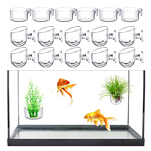 MDEOOSKY 16 Pack Wasserpflanzenbecher Glas Aquarium Pflanzbecher Transparent Acryl Wasserpflanztopf mit Saugnapf Aquarium Dekoration 2 Formen von MDEOOSKY