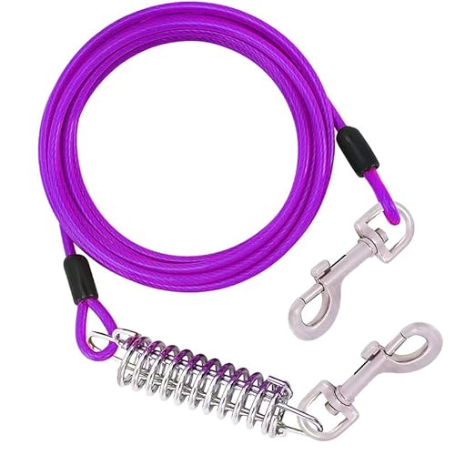 Hofleine Für Hunde, 15m Hofleine Tie Out Leinen, Hofleine Tie Out Leinen Cables für Hunde mit Stoßdämpfender Feder bis 50kg, Haustiere Leine Bissfest Für Camping, Lila (0.7m/2.3 Ft) von MDJYMYZ