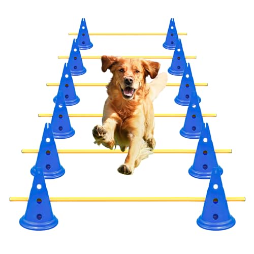 MDTMR Agility-Hürden-Kegel-Set für Hunde, Agility-Kurs, Hinterhof-Set mit 12 Agility-Kegeln, 6 Agility-Ruten, Agility-Trainingsausrüstung, höhenverstellbares Hindernis mit Aufbewahrungstasche, von FOTN