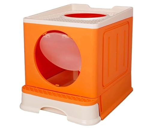 Katzenklo Katzentoilette Katzentoilette Mit Deckel Und Katzenstreuschaufel, Geschlossener Eingang Von Oben, Spritzschutzfreie Katzentoilette Für Katzen Katzentoiletten(Orange) von MDWZH