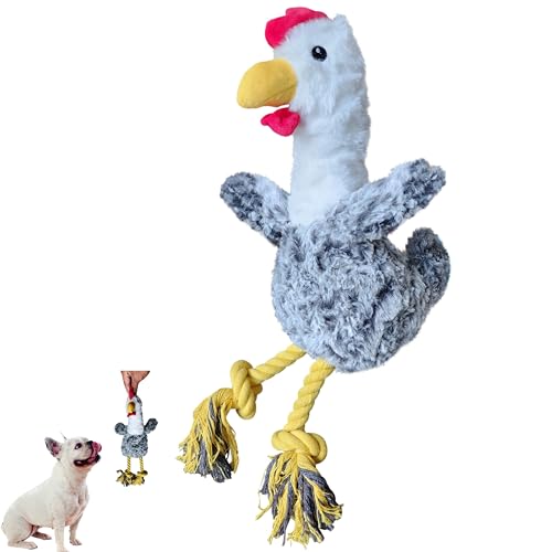 Huhn-Plüsch-Hundespielzeug mit Seil, Hundespielzeug aus Plüsch, langlebiges, quietschendes Hundespielzeug, Huhn, knisterndes Plüsch, Hundespielzeug für interaktives Spielen, robustes Welpenspielzeug von ME GUSTA SHOP