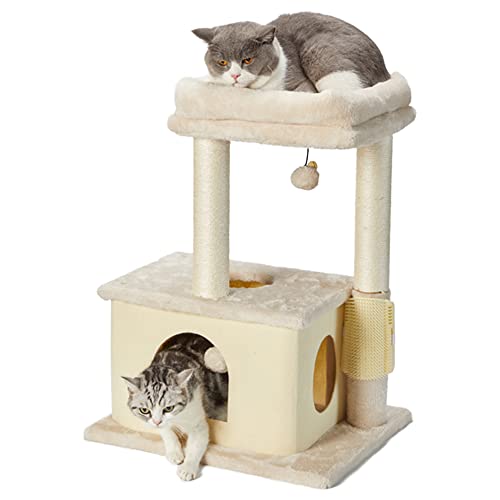 MECOOL Katzenbaum, Kratzbäume mit Höhle, Katzenturm, Betten und baumelndem Ballspielzeug, Massagebürste, 5-in-1, vielseitig einsetzbar, für Innenbereich, Kätzchen und Katzen (beige) von MECOOL