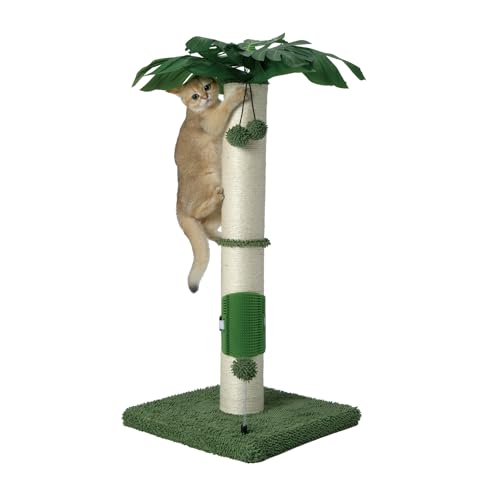 MECOOL Kratzbaum für Katzen, 88,9 cm, groß, für Hauskatzen, natürliches Sisalseil und hängender Ball, Spielzeug, selbstpflegende Bürste, Grün von MECOOL