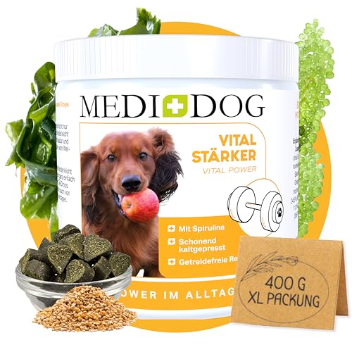 MEDIDOG Vitalstärker – 400 g – Vital-Komplex für Hunde, kaltgepresste Drops – unterstützt im Alltag, Immunsystem, Vitalität - Spirulina, Chlorella, Bockshornklee u.v.m - getreidefreie Rezeptur von MEDIDOG