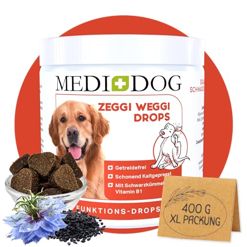 MEDIDOG Zeggi Weggi Premium Drops – 400 g – Schwarzkümmelöl, Zistrose, Kokosöl, hypoallergen von MEDIDOG