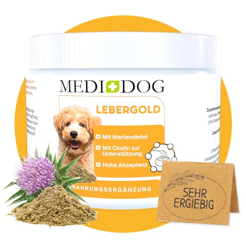 Medidog Lebergold Pulver - 220g - sehr ergiebig - mit Mariendistel und Cholin - hohe Akzeptanz von MEDIDOG