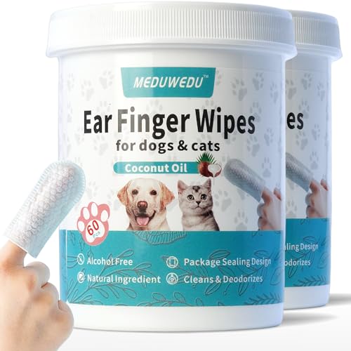 MEDUWEDU Ohrenreiniger Fingertücher 120 Counts, Hundeohrenreiniger, Fellpflegeset, Pflege für Hunde und Katzen, weiche & einfache Otic Reinigungspads, entfernen Wachs, Schmutz & Stop Smelly, Juckreiz, von MEDUWEDU