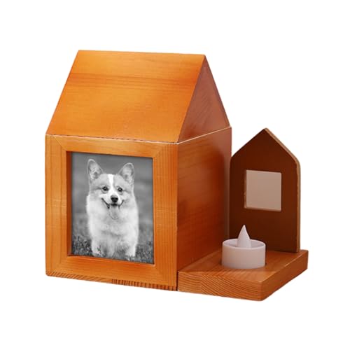 MEELYHOME Haustier-Gedenkgeschenk Hundeurne mit Bilderrahmen für verstorbene Hunde, Gedenkurne aus Holz, Beileidsgeschenk für Beerdigung, Haustierurnen für Hunde, Asche, klein von MEELYHOME