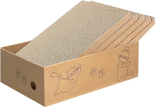 5 Packungen in 1 Katzenkratzpad mit Box für Indoor-Katzen, Katzenkratzbox, Pappbox für Indoor-Katzen und Kätzchen, große Größe Katzenkratz-Pad Board einfach für Katzen zu kratzen von MEETOZ