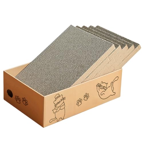 Katzenkratzbrett mit Box, 5 Schichten Design Katzenkratzpad, gewelltes Kratzbett für Indoor Kitty, 5 in 1 Ersatz Karton Nachfüllpad von MEETOZ