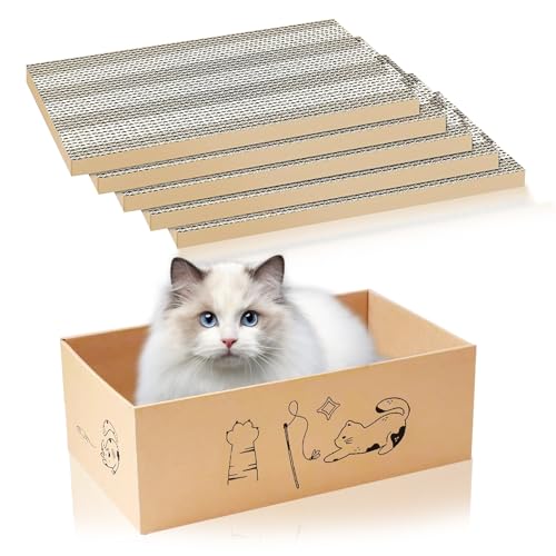 MEETOZ Katzenkratzer aus Karton für Indoor-Katzen, 5 Packungen in 1, größere, langlebige, recycelbare und wendbare Kratzmatte aus Karton zum Ausruhen und Spielen von MEETOZ