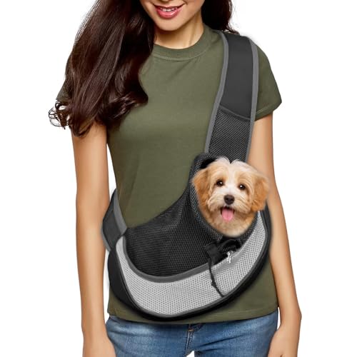 MEETOZ Pet Sling Carrier for Puppy Dog, Dogs Sling Carrier Breathable Safety Front Pocket Pet Sling Carrier, Hands-Free Mesh Bag with Adjustable Shoulder Strap for Outdoor and Travel von MEETOZ