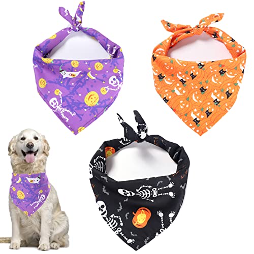 3 PCS Dog Halloween Bandana, Halloween Dog Costume Reversible Bandanas Scarves Triangle Bibs Reusable for Halloween Dog Cat Pets Theme Party Accessories (Pumpkin, Ghost, Skeletton) von MEETTIKEY