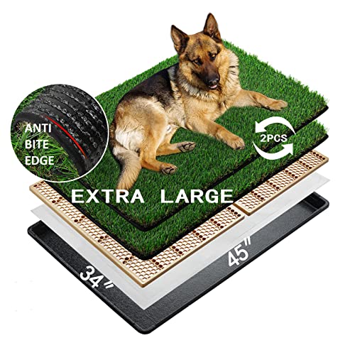 MEEXPAWS Extra Große Hundetoilette aus Kunstrasen mit Tablett XL (114×86 cm) – Hundeklo für Wohnung & Balkon – 2 Robuste Gras-Ersatzsets & 2 Pisspads – Schnelle Drainage von MEEXPAWS