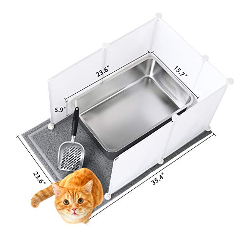 MEEXPAWS XXL Katzentoilette aus Edelstah, Katzenklo Edelstahl(60×40×15cm), Größe Katzentoiletten XXL mit Katzenklo Matte Schaufel und Katzentoilette Gehege Spritzschutz Einfache Reinigung von MEEXPAWS