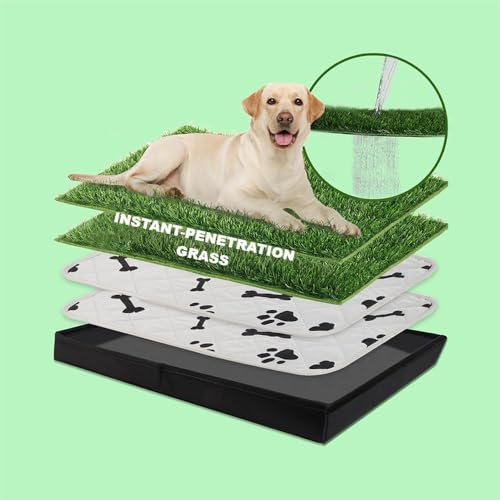 MEEXPAWS Hund Gras Pad mit Tablett/Faltbare Liner Base Extra groß, Künstliches Gras Pee Pad für Indoor Hund Töpfchen, Geruch Freie Gesäumte Rand Hund Töpfchen Gras, 2PCS Wiederverwendbare Pad von MEEXPAWS