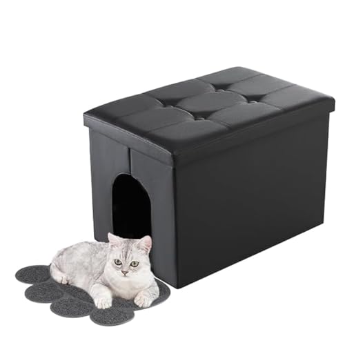 MEEXPAWS Katzenklo Schrank, Katzenschrank für Katzentoilette, Verstecktes Katzenklo, Katzentoilettenschrank, Katzen Schrank Sitzbank, Katzenklo Kommode, Weiß oder Schwarz, L 65 x 45 x 45cm von MEEXPAWS