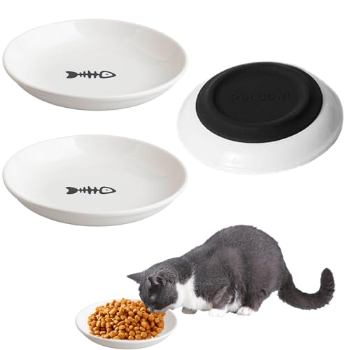 3 Stück Katzennäpfe Katzenfutterteller Keramik Futternapf: Flache Kätzchenteller mit Silikonboden, Kätzchenteller für Futter Wasser von MEGYAD