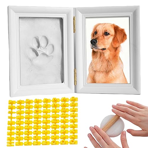 MEGYAD Pfotenabdruck Set Hund: Pfotenabdruck Set Katze mit Stempelkissen, Anleitung und Buchstabenmodellen, Pfotenabdruck 3D Bilderrahmen Fußabdruck Baby Geschenk für Hundebesitzer Katzenbesitzer von MEGYAD