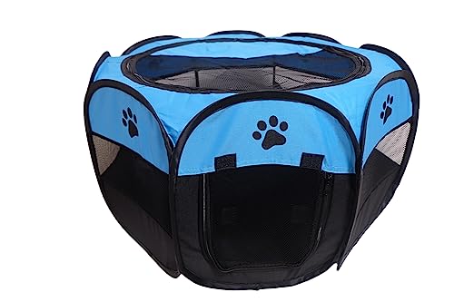 MEHONGCAN Tragbares Haustier-Laufgitter, faltbarer Hunde-Laufstall für Hunde und Katzen, Kaninchen, Haustier-Trainingszelte, für drinnen und draußen (S (72,9 x 72,9 x 40,6 cm), Blau) von MEHONGCAN