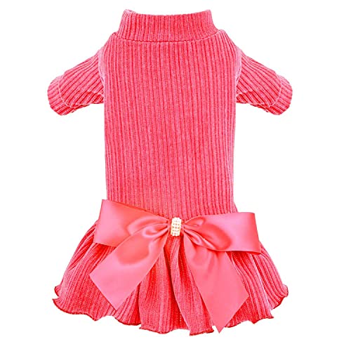 Hund Niedliches Kleid Tutu Outfit Rock mit schöner Fliege für kleine mittelgroße Mädchen Hunde Weihnachten Urlaub Hochzeit Geburtstag Party (Rose, L) von MEIKLE