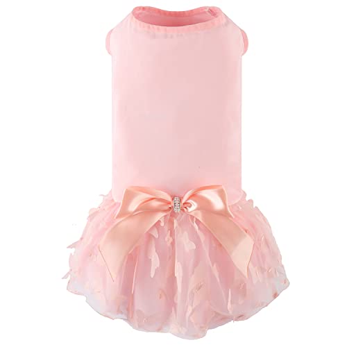 Hund Weiche Baumwolle Kleid Tutu Outfit Rock mit kubischem Schmetterling Prinzessin Kleid für kleine mittelgroße Hunde Weihnachten Urlaub Picknick Geburtstag Party (Rosa, M) von MEIKLE