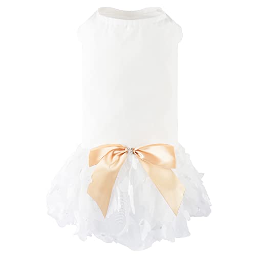 Hund Weiche Baumwolle Kleid Tutu Outfit Rock mit kubischem Schmetterling Prinzessin Kleid für kleine mittelgroße Hunde Weihnachten Urlaub Picknick Geburtstag Party (Weiß, S) von MEIKLE