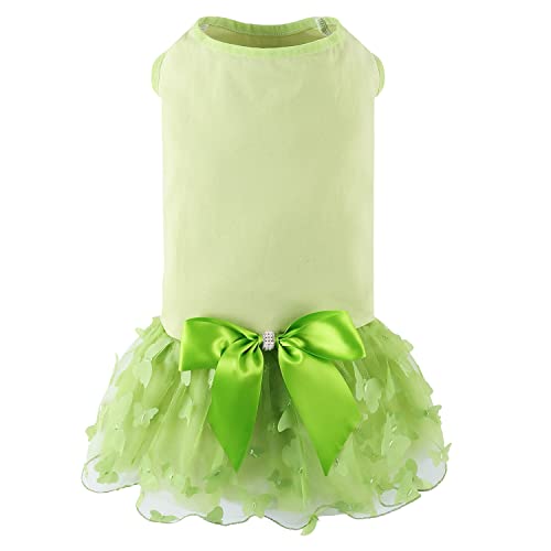 Hund Weiche Baumwollkleid Tutu Outfit Rock mit kubischem Schmetterling Prinzessin Kleid für kleine mittelgroße Hunde Weihnachten Urlaub Picknick Geburtstag Party (Grün, XL) von MEIKLE