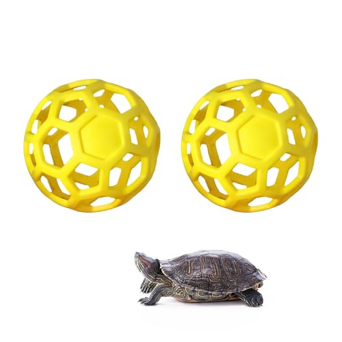 „MEISH 2 Stück Schildkröten-Leckerli-Ball, Gemüsespender, Heu-Futterball, Futter-Grasball-Spielzeug für Schildkröten, Kaninchen, Meerschweinchen (gelb) von "MEISH