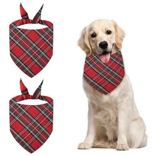 MEISH 2 Stück Tartan Hund Weihnachten Bandanas Urlaub Plaid Hund Bandanas Plaid Dreieck Hund Halstuch für Hunde Katzen Haustiere von MEISH