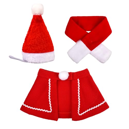 MEISH 3 Stück Haustier Weihnachtskostüm Weihnachten Haustier Hut Schal Rot Umhang Niedlich Xmas Outfit für Weihnachten Halloween Welpen Katze Party Kleidung von MEISH