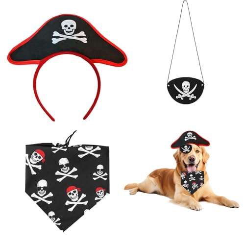 MEISH 3-teiliges Halloween-Piraten-Kapitänskostüm, Hunde-Kapitänshut, Stirnband, Piratenschädel, Bandana, Augenbinde, lustiges Halloween-Outfit-Zubehör für Hunde und Katzen MEISH 3-teiliges Halloween-Piraten-Kapitänskostüm, Hunde-Kapitänshut, Stirnband, Piratenschädel, Bandana, Augenbinde, lustiges Halloween-Outfit-Zubehör für Hunde und Katzen von MEISH