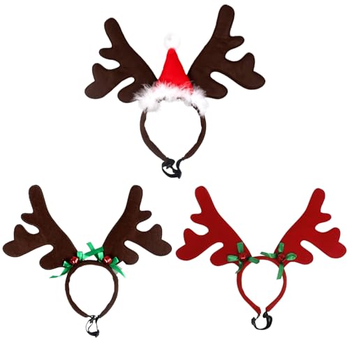 MEISH 3-teiliges Hunde-Weihnachts-Rentiergeweih-Stirnband, Weihnachtsgeweih, Kopfbedeckung, Hunde-Haustier-Welpe, Hirschgeweih, Haustier-Kostüm, Zubehör für Hunde und Katzen von MEISH