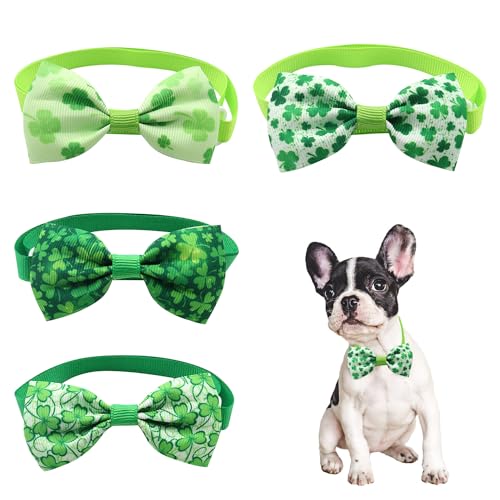 MEISH 4 Stück St. Patrick's Day Fliege Kleeblatt Hundehalsband Haustier Halsband Fliege Verstellbare Hunde Fliegen Krawatten Halsbänder für Hunde Katzen Urlaub Halloween Cosutmes von MEISH