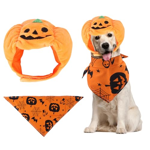 MEISH Halloween-Kürbismütze und Halloween-Hundehalstuch, Dreieck-Schal, verstellbare Kürbiskappe, Welpen, Kätzchen, Party-Verkleidungszubehör für Cosplay, 2 Stück MEISH Halloween-Kürbismütze und Halloween-Hundehalstuch, Dreieck-Schal, verstellbare Kürbiskappe, Welpen, Kätzchen, Party-Verkleidungszubehör für Cosplay, 2 Stück von MEISH