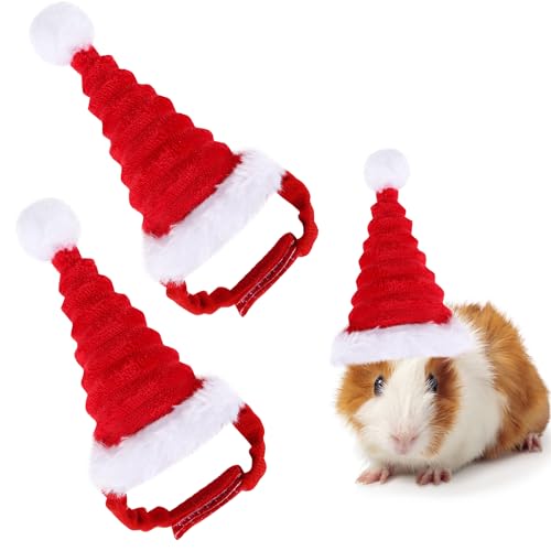 MEISH Hamster-Weihnachtsmütze, kleine Haustier-Weihnachtsmannmütze, dekorative Kopfbedeckung, Outfits für Hamster, Kaninchen, Meerschweinchen, 2 Stück von MEISH