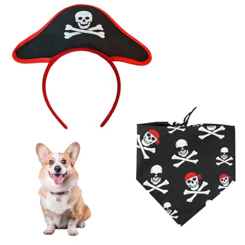 MEISH Piratenkapitän Hundekostüm, Piratenkapitän, Stirnband, Hunde-Totenkopf-Bandana, Cosplay, Party, tägliches Tragen, Zubehör für Halloween, 2 Stück MEISH Piratenkapitän Hundekostüm, Piratenkapitän, Stirnband, Hunde-Totenkopf-Bandana, Cosplay, Party, tägliches Tragen, Zubehör für Halloween, 2 Stück von MEISH
