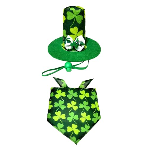 MEISH St. Patricks Day Haustier-Schal, entzückende Hundemütze, Irische Kleeblätter, grüne Mütze, grünes Kleeblatt, Hunde-Lätzchen, Kobold-Outfits für Haustiere, Welpen, Katzen, 2 Stück von MEISH