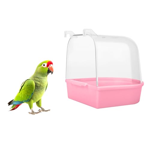 MEISH Vogelbadewanne, Haustier-Vogeltränke mit Haken, Vogelkäfig, hängende Badewanne, Vogelkäfig, Zubehör, Zubehör für Papageien, Kanarienvögel, Wellensittiche (Rosa) von MEISH