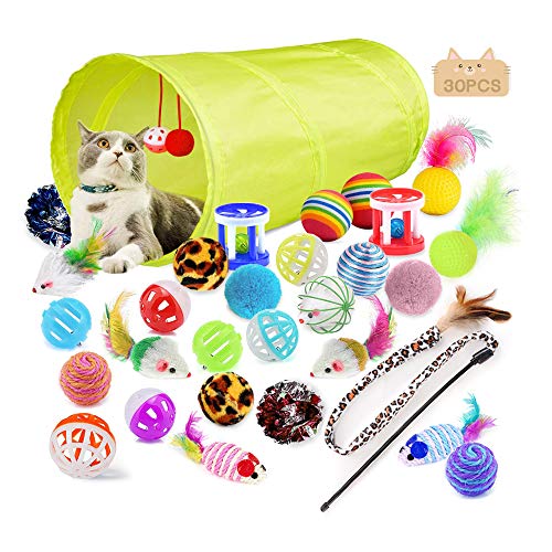 Katzenfederspielzeug Einziehbar interaktives ,Interaktive Katzenspielzeug mit Federn,Katzenspielzeug Federwedel,Interaktives Katzenspielzeug Mit Saugnapf,Katze Zauberstab Spielzeugdraht (Farbe3/30PCS) von MEISHANG