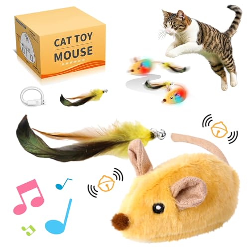 MEISHANG Magic Maus Katze, Magic Maus Katzenspielzeug, Pfotenmond Magic Mouse, Interaktives Katzenspielzeug Maus Für Katzen, Katzenspielzeugmaus Mit Gefiedertem Schwanz (Gelb/1) von MEISHANG