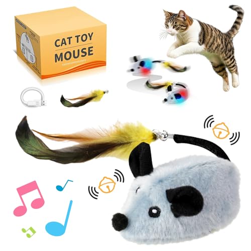 MEISHANG Magic Maus Katze, Magic Maus Katzenspielzeug, Pfotenmond Magic Mouse, Interaktives Katzenspielzeug Maus Für Katzen, Katzenspielzeugmaus Mit Gefiedertem Schwanz (grau/1) von MEISHANG