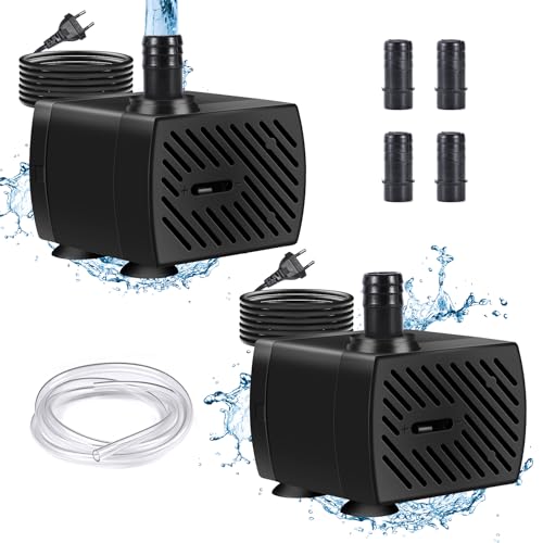 2 Stücke Aquarium Pumpe, 5 W 350 L/H Mini Wasserpumpe, Einstellbare Wasserpumpe Klein, Ultra Leise Teichpumpe Klein, Springbrunnenpumpe Mit 2 Düsen 1,5 M Netzkabel, Ideal für Aquariums, Hydroponics von MEISHILE