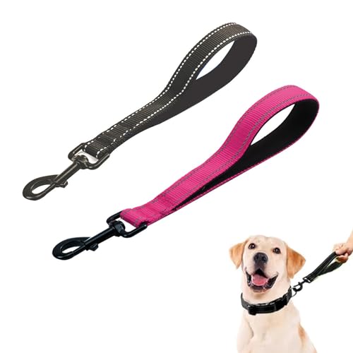 MEISO 2 Stück Hundeleine, 30cm Kurzführer Hund, Hundeleine aus Nylon mit Gepolstertem Griff, Taktische Kurze Hundeleine, Kurze Leine, für Mittelgroße Hunde Große Hunde (Schwarz + Rosenrot) von MEISO