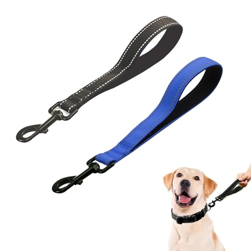 MEISO 2 Stück Hundeleine, 30cm Kurzführer Hund, Hundeleine aus Nylon mit Gepolstertem Griff, Taktische Kurze Hundeleine, Kurze Leine, für Mittelgroße Hunde Große Hunde (Schwarz + Schwarz Blau) von MEISO