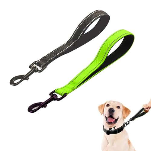 MEISO 2 Stück Hundeleine, 30cm Kurzführer Hund, Hundeleine aus Nylon mit Gepolstertem Griff, Taktische Kurze Hundeleine, Kurze Leine, für Mittelgroße Hunde Große Hunde (Schwarz + Schwarz Grün) von MEISO