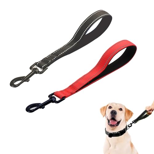 MEISO 2 Stück Hundeleine, 30cm Kurzführer Hund, Hundeleine aus Nylon mit Gepolstertem Griff, Taktische Kurze Hundeleine, Kurze Leine, für Mittelgroße Hunde Große Hunde (Schwarz + Schwarz Rot) von MEISO