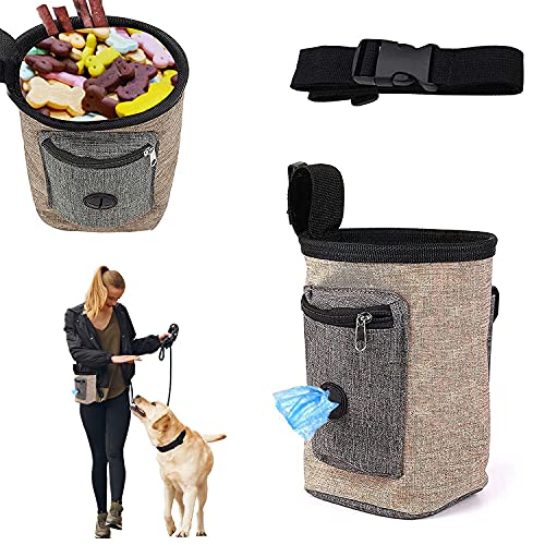 MEISO Futterbeutel für Hunde,Hundetraining Treat Pouch,Leckerlibeutel fur Hunde,Tragbare Dog Snack Tasche Abnehmbare Hundetraining Treat Pouch,Hundetraining Futterbeutel,Futtertasche (Braun) von MEISO